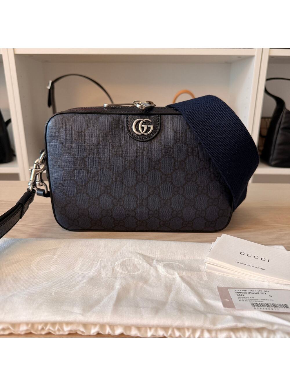 Gucci GG Supreme Monogram Ophidia Wristlet Shoulder Bag Black NWT